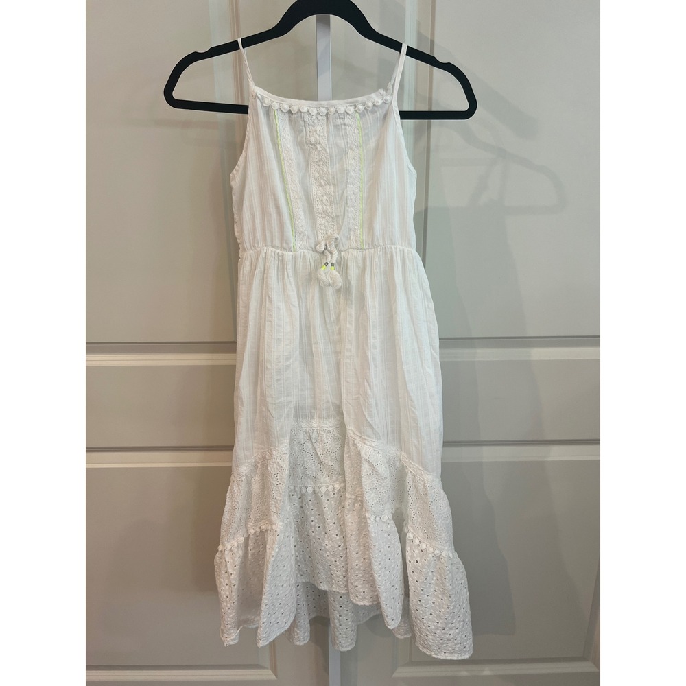 Cat & Jack Girls White Eyelet  High Low Dress Large 10/12 Boho  Summer Beach